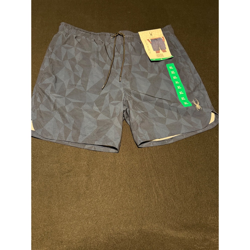 Spyder Swim Trunks Mens XL Navy Blue Geometric Prism Board Shorts NWT